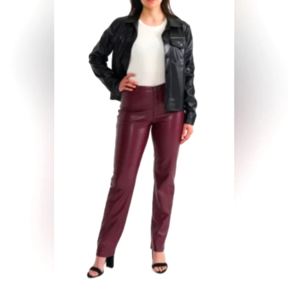Joie Burgundy Leather Straight-Leg Pants